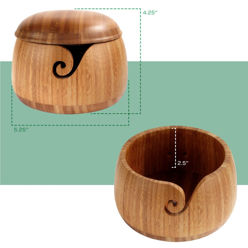 BambooMN JubileeYarn Bamboo Yarn Bowl with Lid - Holder Knitting Crochet Accessories - Carbonized Brown - 1 Bowl - Image 2